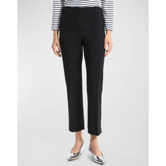Theory Pintuck Straight-Leg Tailored Crepe Pants Black Size 8